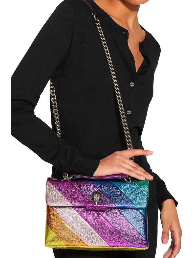 Kurt Geiger London Kensington Rainbow Stripe Metallic Leather Chain Shoulder Bag